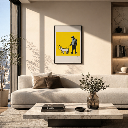 Banksy Barking Dog (Gul) Litografibuer 300gsm 42x59 cm