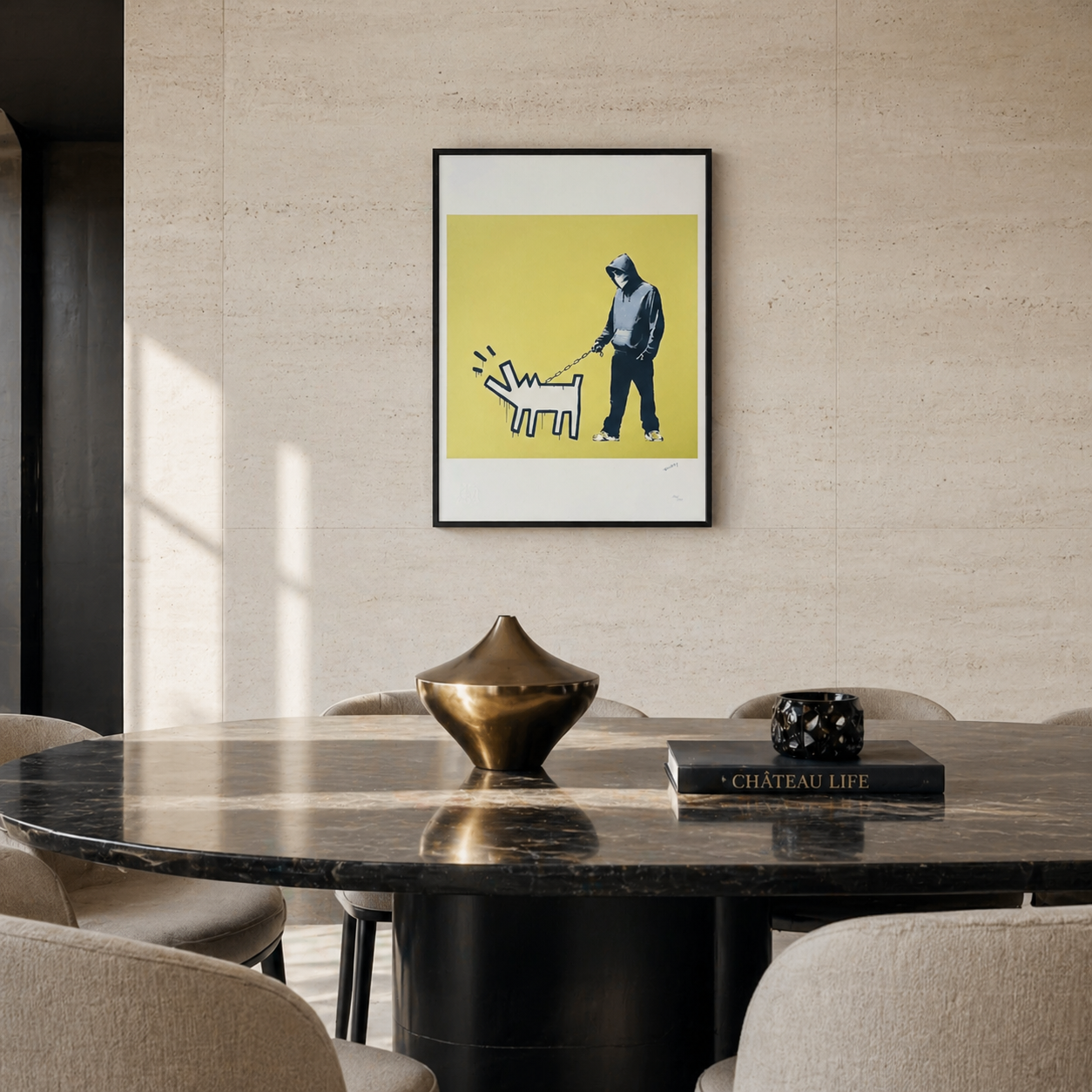 Banksy Ladrando Perro (Amarillo Caqui) Litografía Arcos 300gsm 42x59 cm