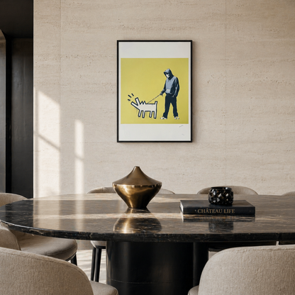 Banksy Ladrando Perro (Amarillo Caqui) Litografía Arcos 300gsm 42x59 cm
