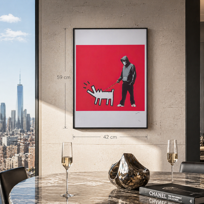 Banksy Ladrando Perro (Rojo) Litografía Arcos 300gsm 42x59 cm