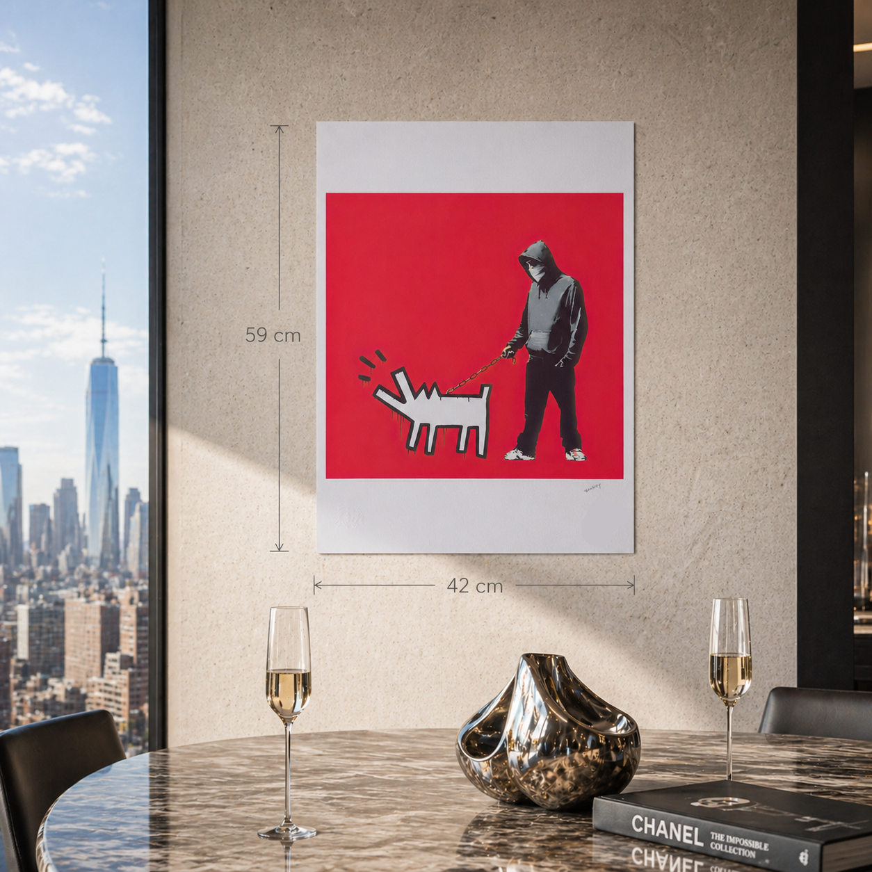 Banksy Ladrando Perro (Rojo) Litografía Arcos 300gsm 42x59 cm