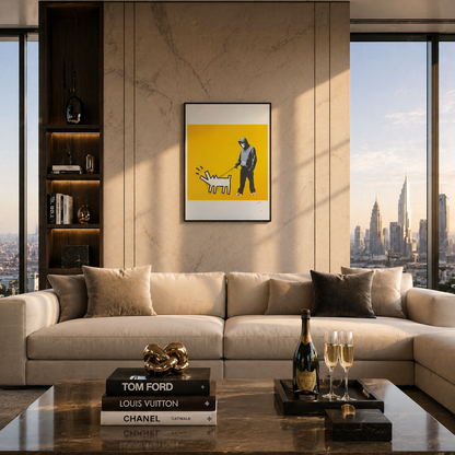 Banksy Barking Dog (Ocher Yellow) Litografibuer 300gsm 42x59 cm