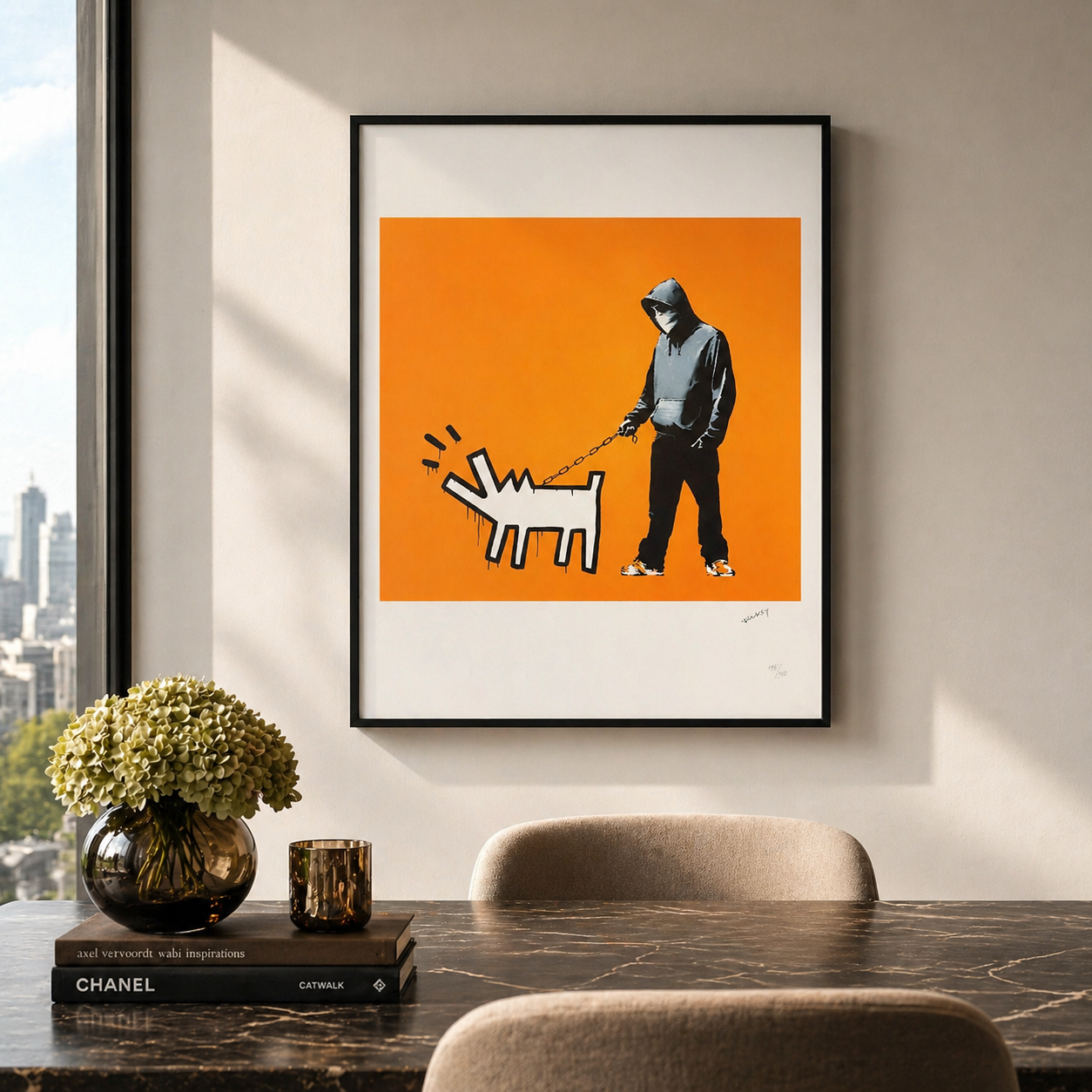 Banksy Ladrando Perro (Naranja) Litografía Arcos 300gsm 42x59 cm