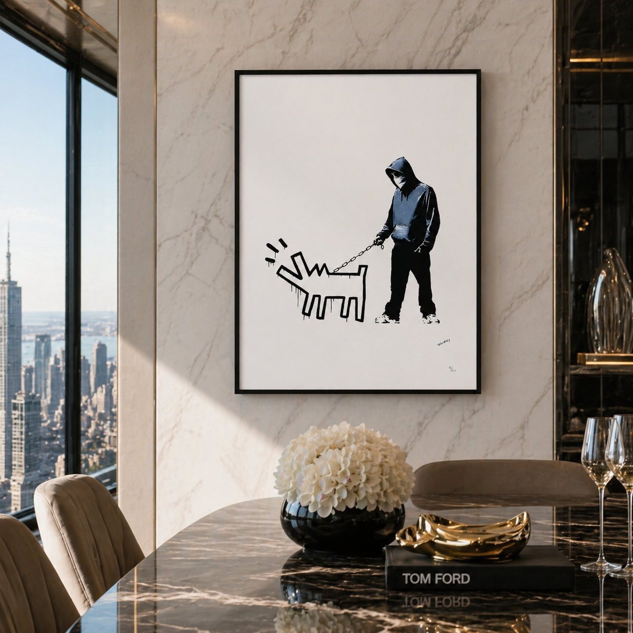 Banksy Ladrando Perro (Blanco) Litografía Arcos 300gsm 42x59 cm