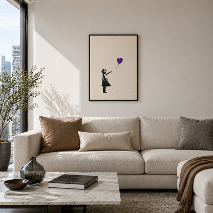 Banksy Girl With the Balloon (lila) Litografibågar 300gsm 42x59 cm