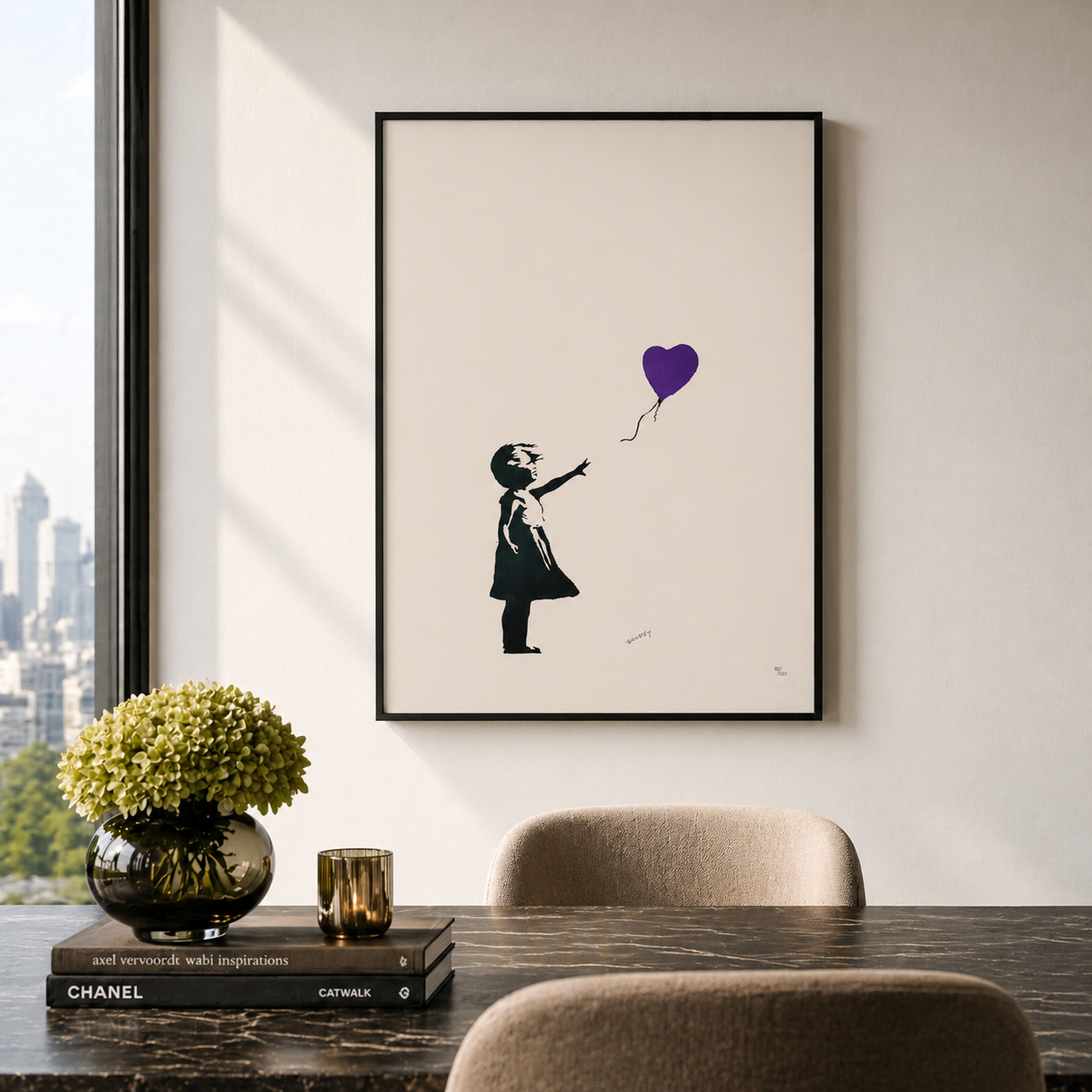 Banksy Girl With the Balloon (lila) Litografibågar 300gsm 42x59 cm