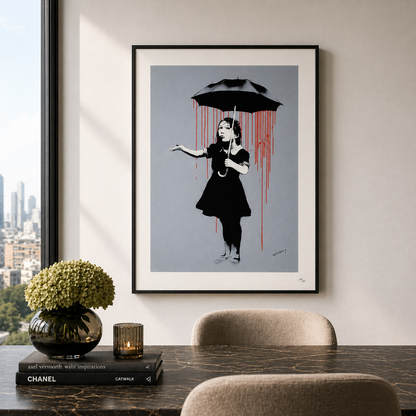 Banksy Girl with Paraply (Lola) Litografibågar 300gsm 42x59 cm