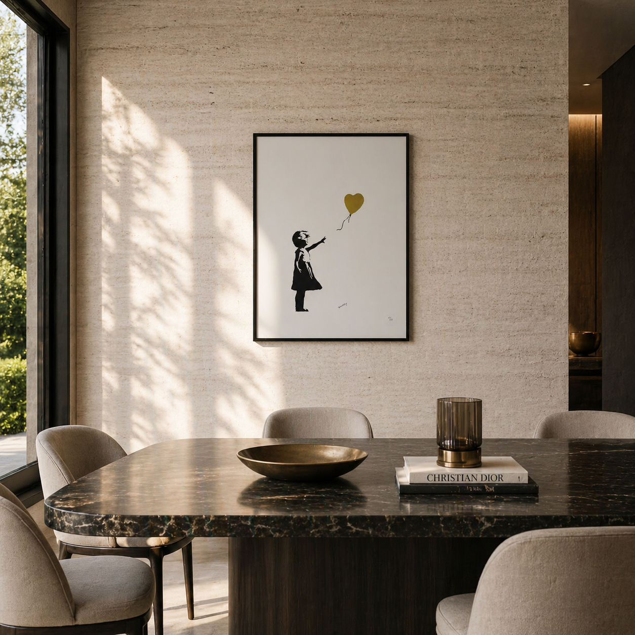 Banksy Girl With the Balloon (Guld) Litografibågar 300gsm 42x59 cm
