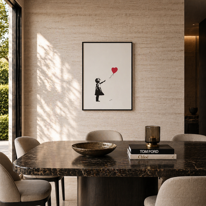 Banksy Girl With the Balloon (röd) Litografibågar 300gsm 42x59 cm