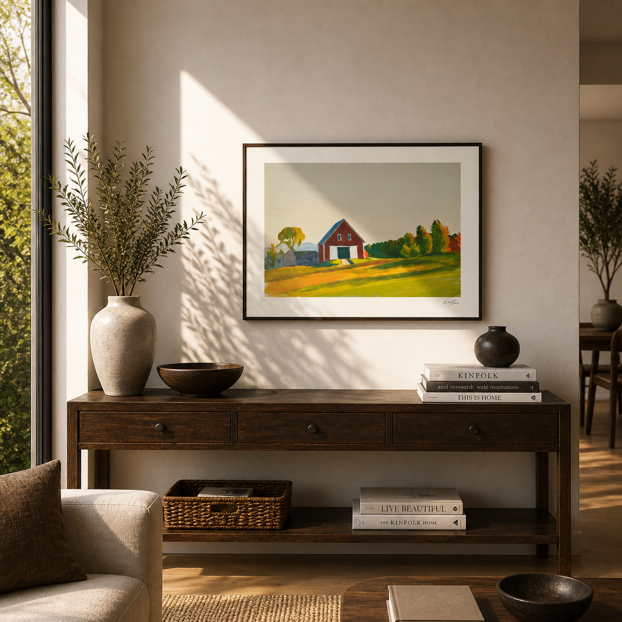 Edward Hopper Red Barn in Autumn Landscape Lithograph Buer 300gsm 42x59 cm