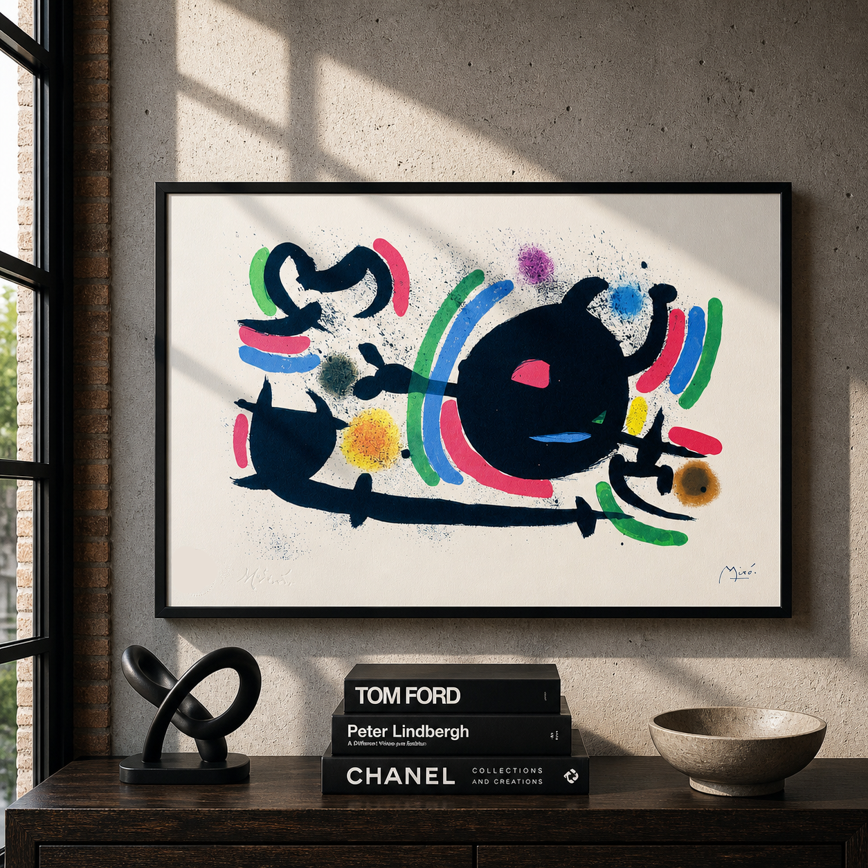 Joan Miró central svart cirkel Litografibågar 300gsm 42x59 cm