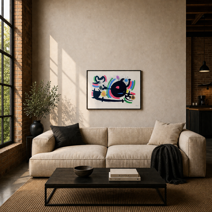 Joan Miró central svart cirkel Litografibågar 300gsm 42x59 cm