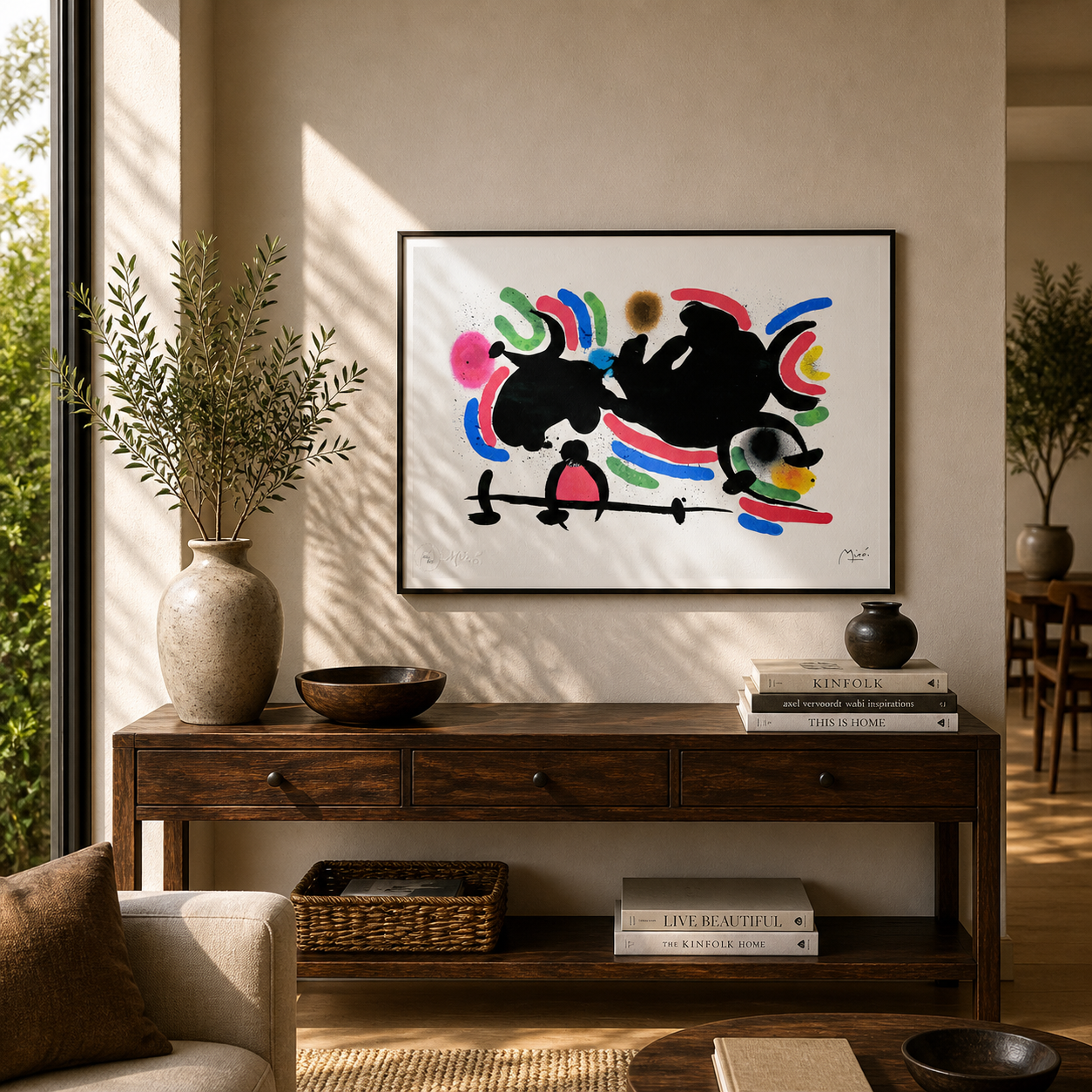 Joan Miró dynamisk horisontal komposition Litografi Buer 300gsm 42x59 cm