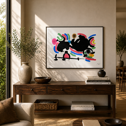 Joan Miró dynamisk horisontal komposition Litografi Buer 300gsm 42x59 cm