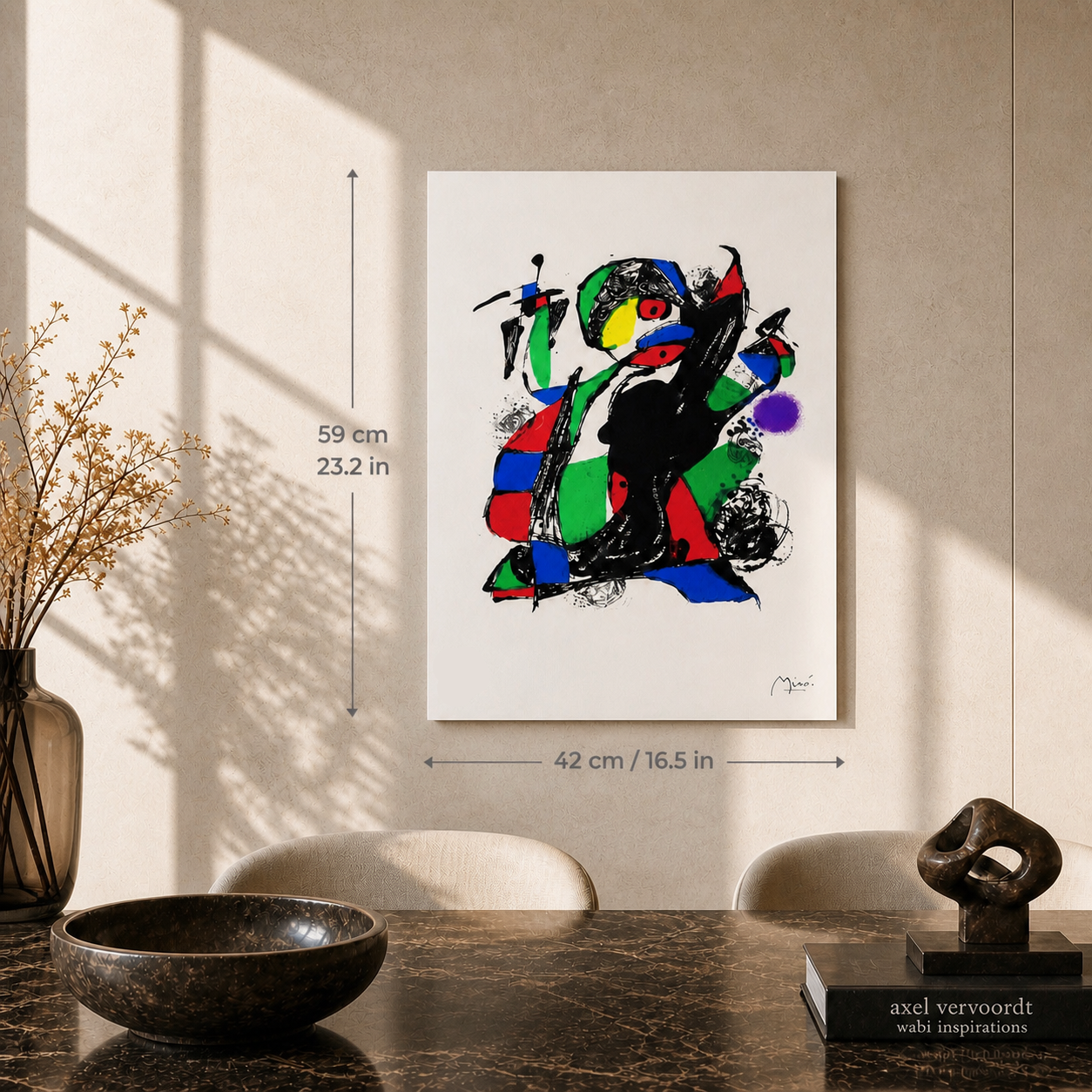 Joan Miró kontrasterande komposition Litograph Arches 300gsm 42x59 cm