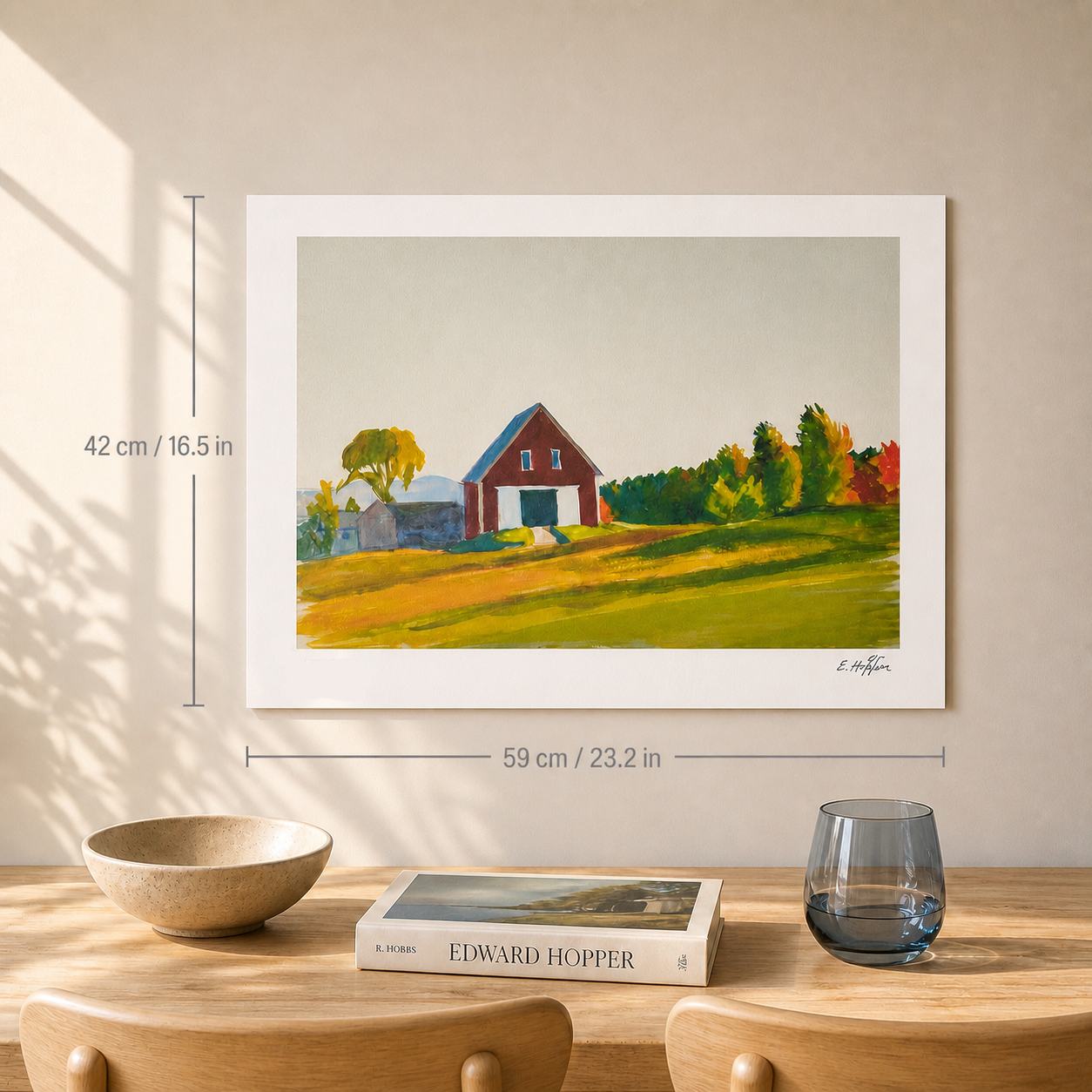 Edward Hopper Red Barn in Autumn Landscape Lithograph Buer 300gsm 42x59 cm