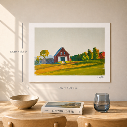 Edward Hopper Red Barn in Autumn Landscape Lithograph Buer 300gsm 42x59 cm