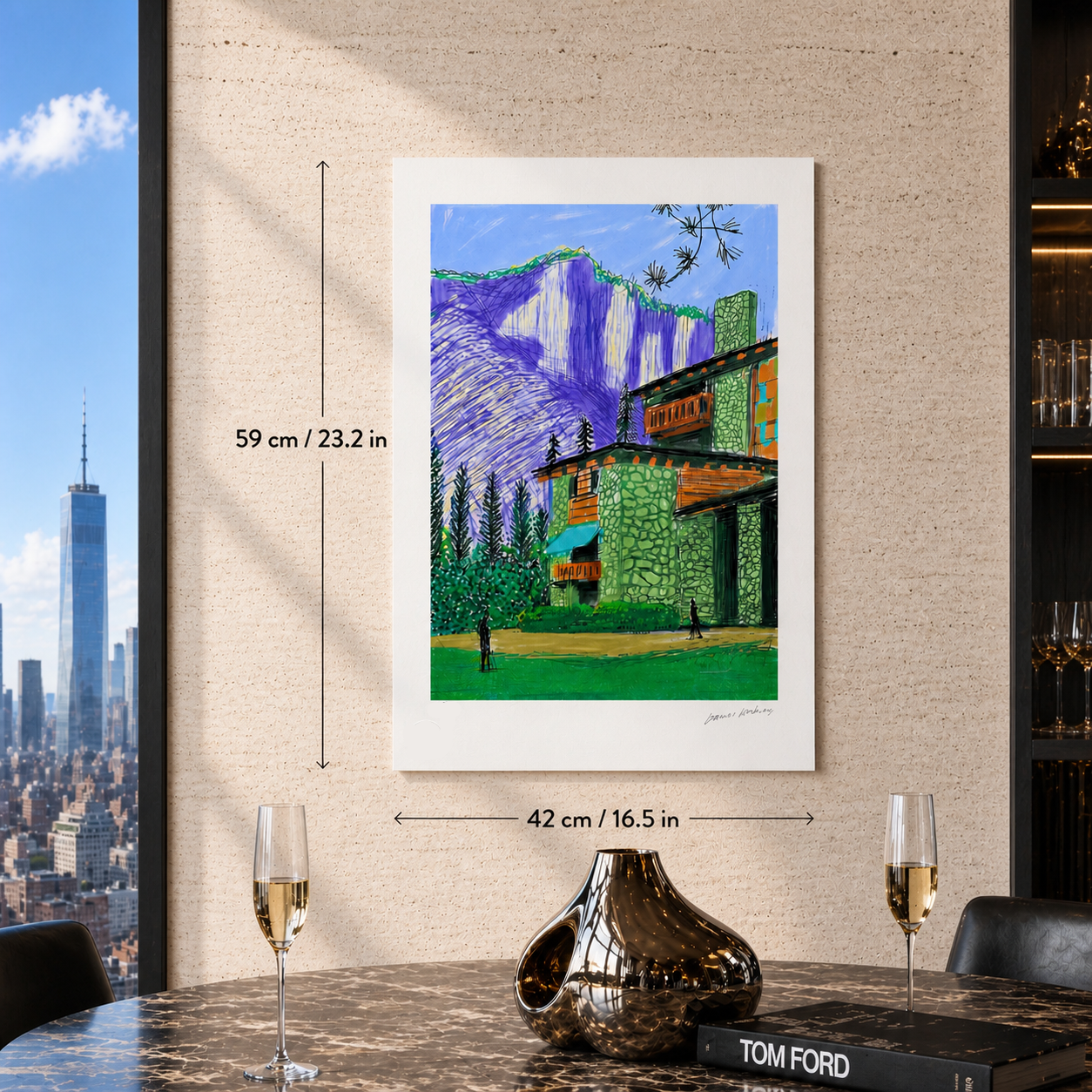 David Hockney Hus med 2 figurer Litografibågar 300gsm 42x59 cm
