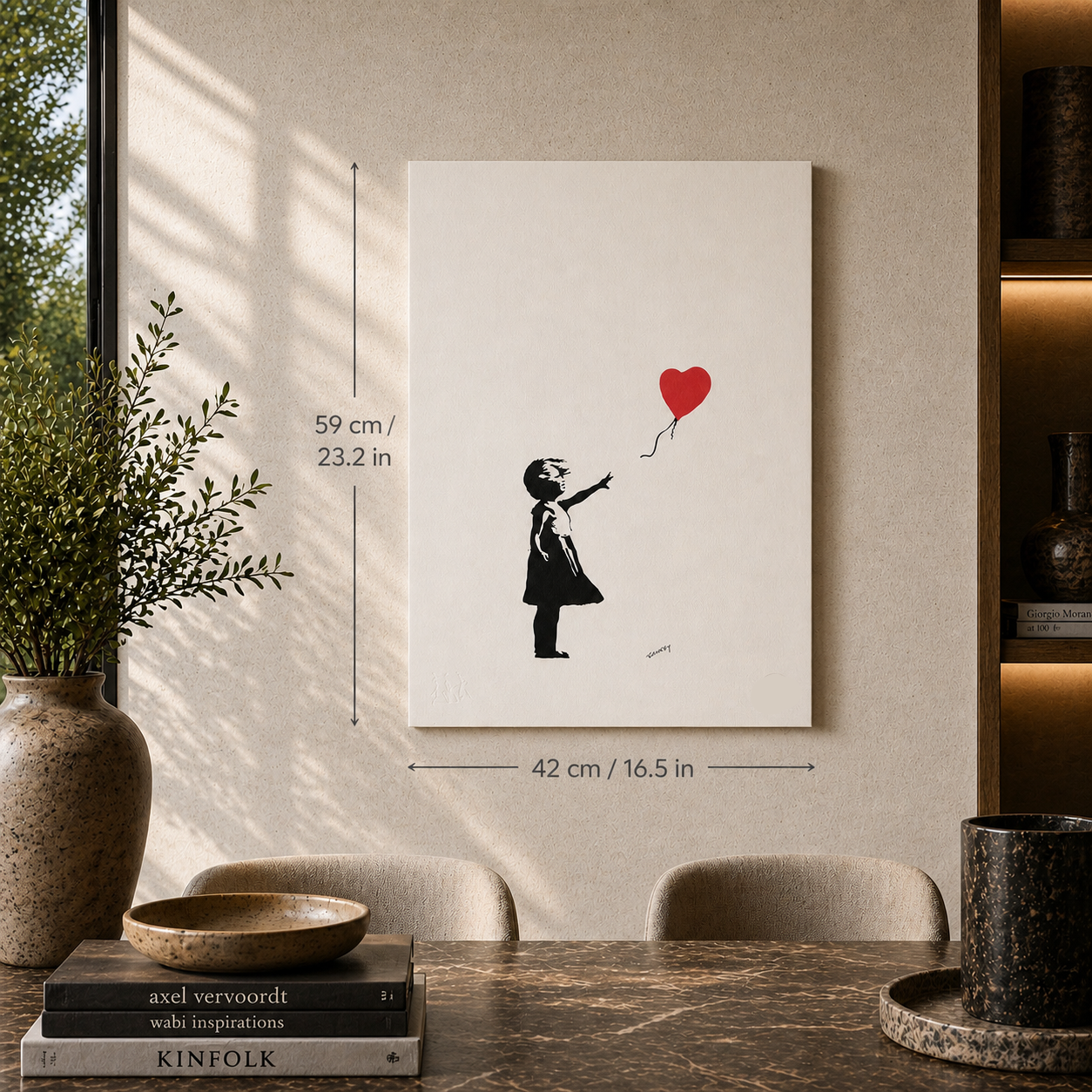Banksy Girl With the Balloon (röd) Litografibågar 300gsm 42x59 cm