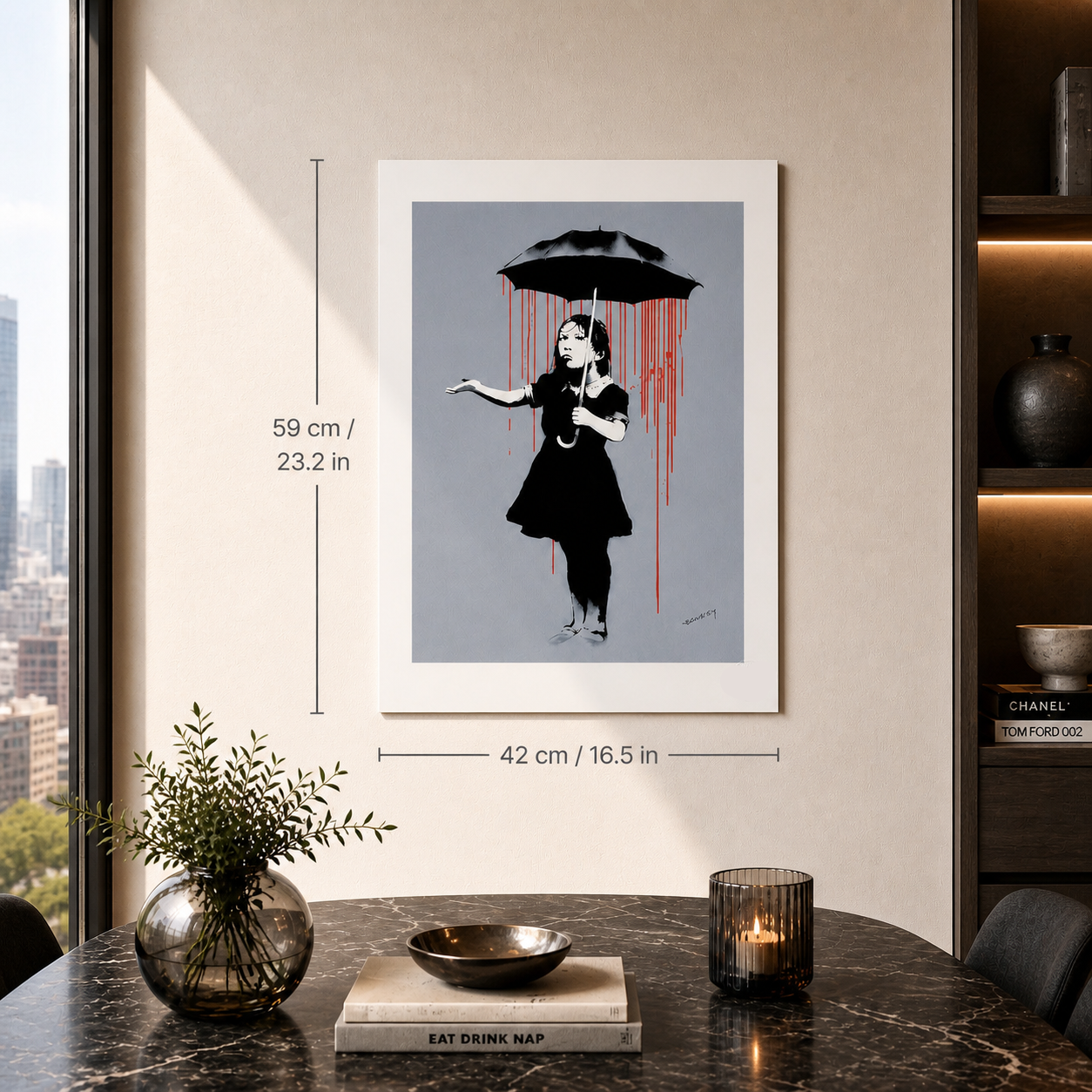 Banksy Girl with Paraply (Lola) Litografibågar 300gsm 42x59 cm