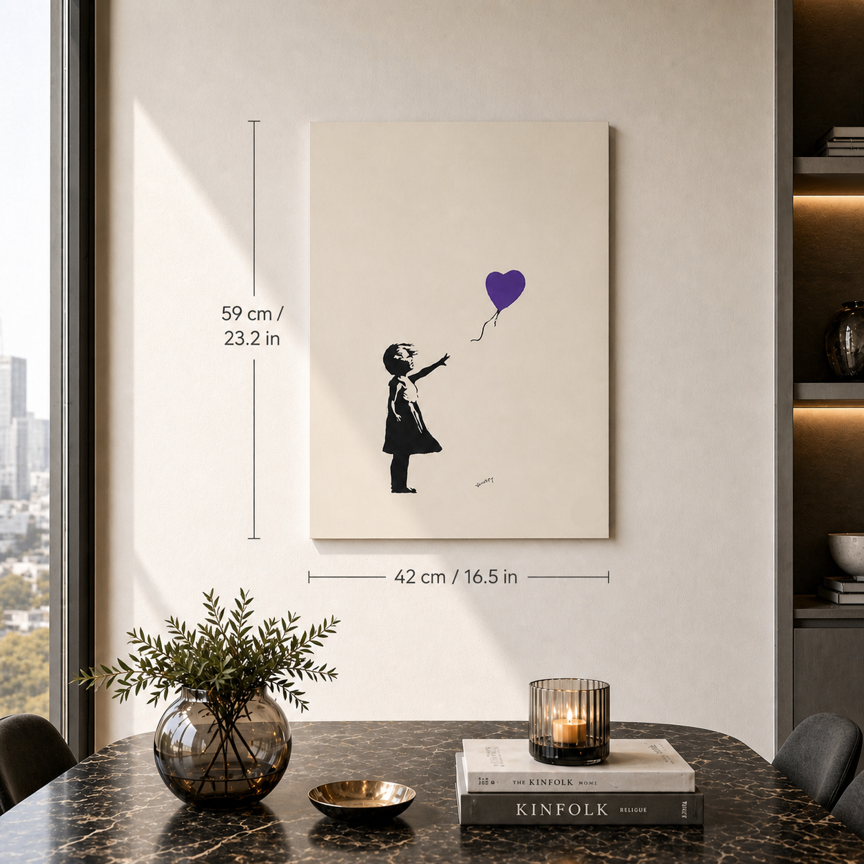 Banksy Girl With the Balloon (lila) Litografibågar 300gsm 42x59 cm