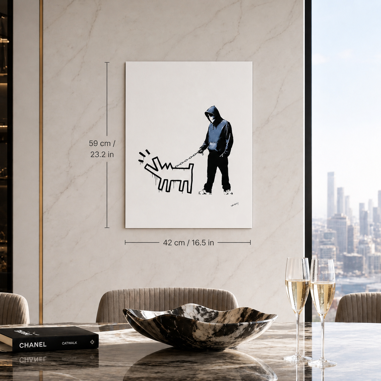 Banksy Ladrando Perro (Blanco) Litografía Arcos 300gsm 42x59 cm