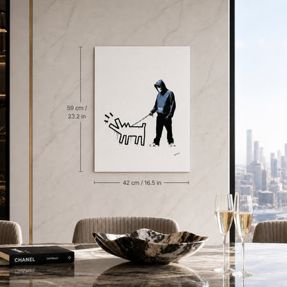 Banksy Ladrando Perro (Blanco) Litografía Arcos 300gsm 42x59 cm
