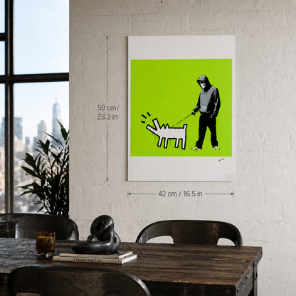 Banksy Ladrando Perro (Verde Claro) Litografía Arcos 300gsm 42x59 cm