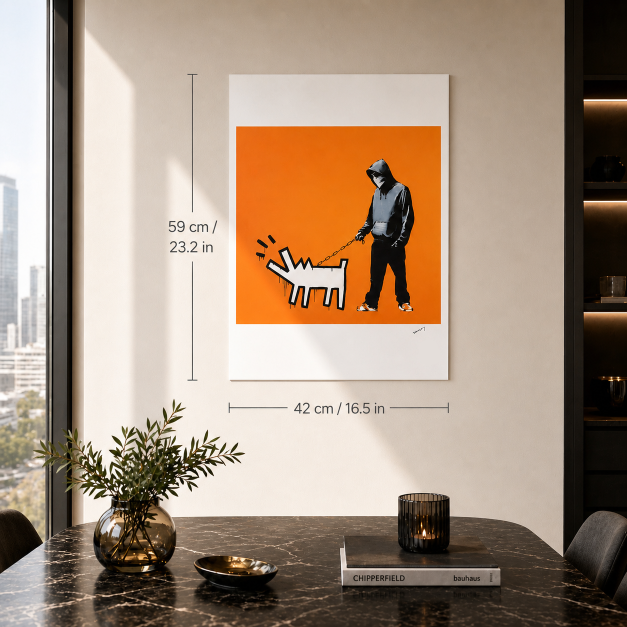 Banksy Ladrando Perro (Naranja) Litografía Arcos 300gsm 42x59 cm