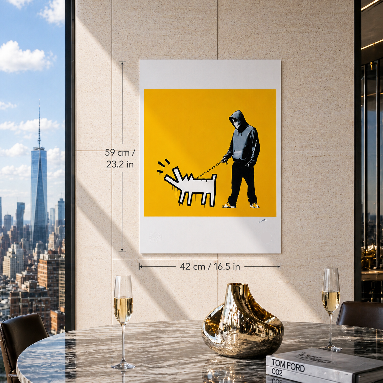 Banksy Barking Dog (Ocher Yellow) Litografibuer 300gsm 42x59 cm