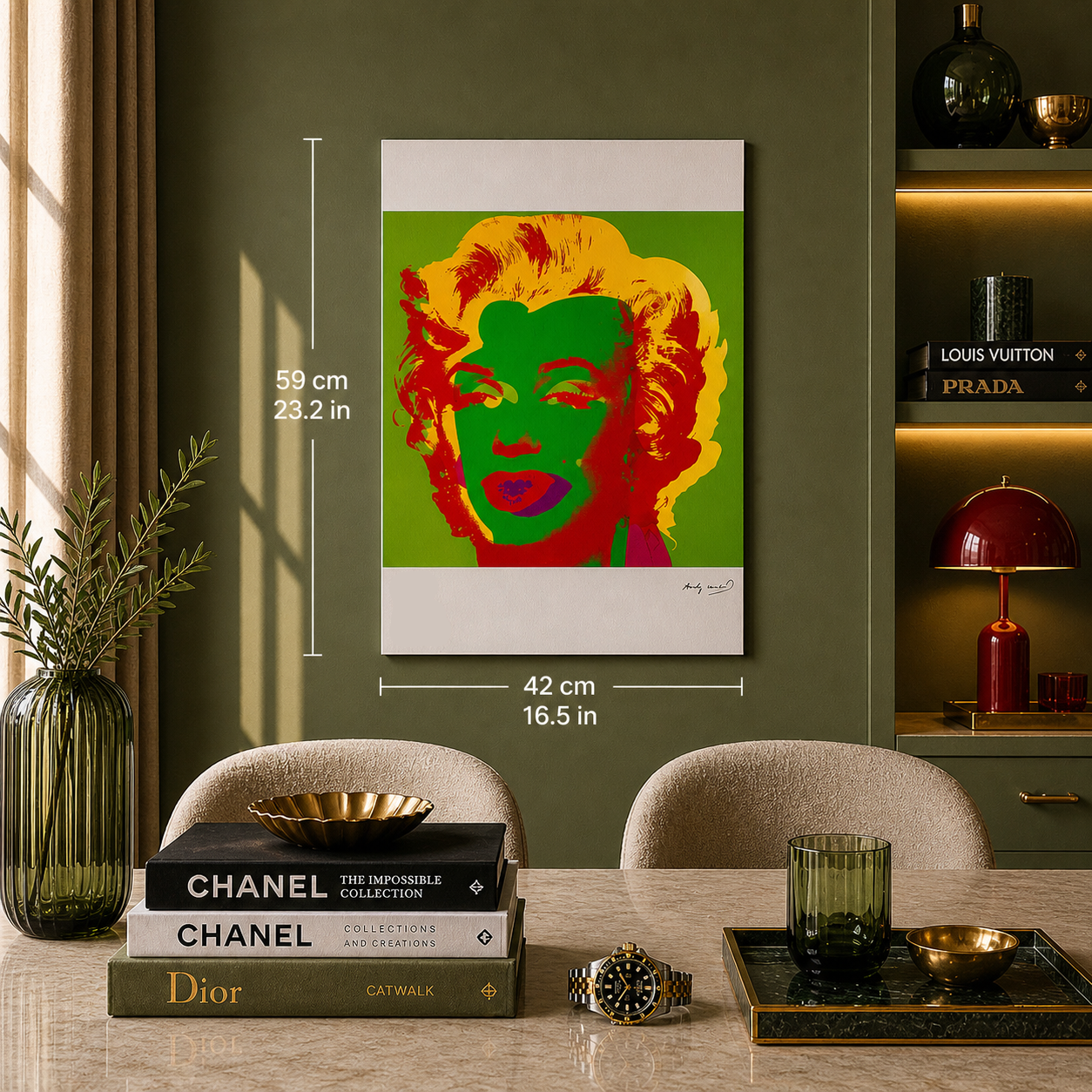 Andy Warhol Marilyn Monroe (Fluo Green & Red) Litografibågar 300gsm 42x59 cm