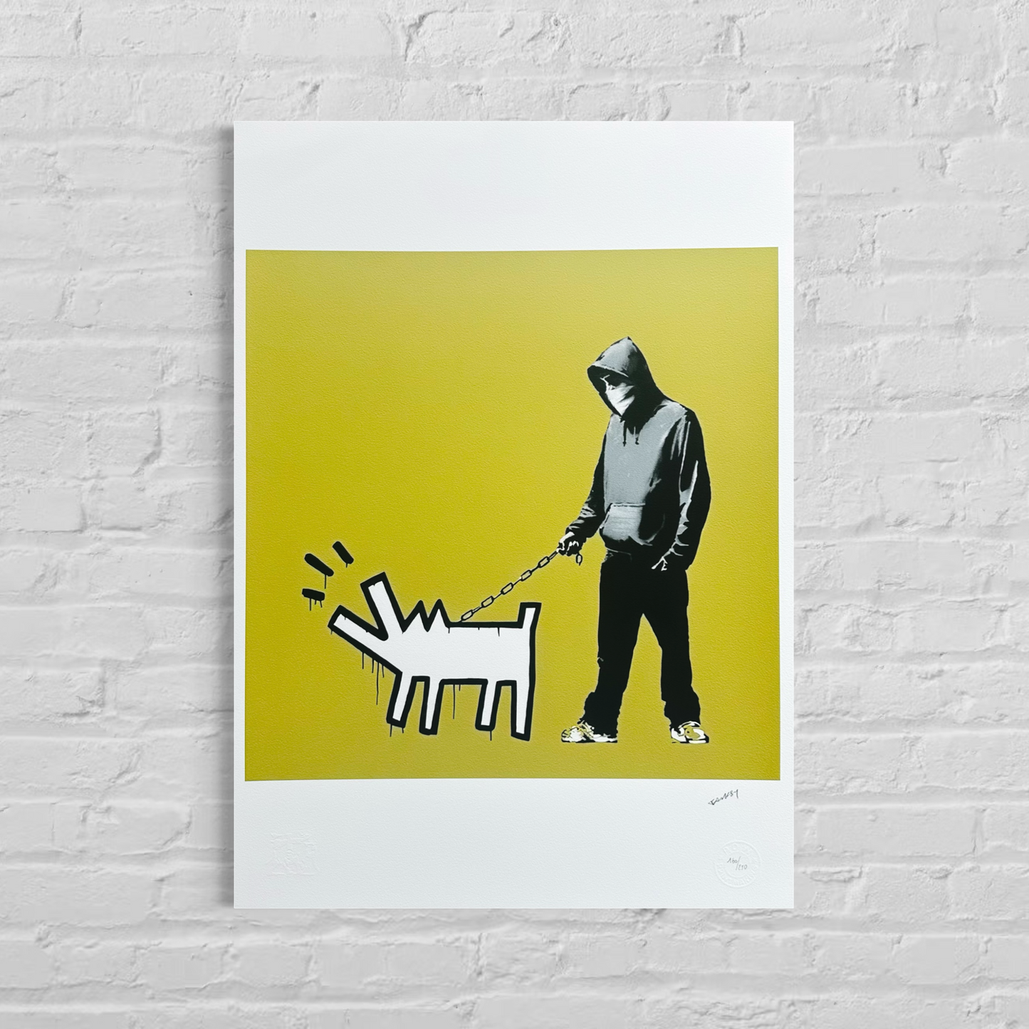 Banksy Ladrando Perro (Amarillo Caqui) Litografía Arcos 300gsm 42x59 cm