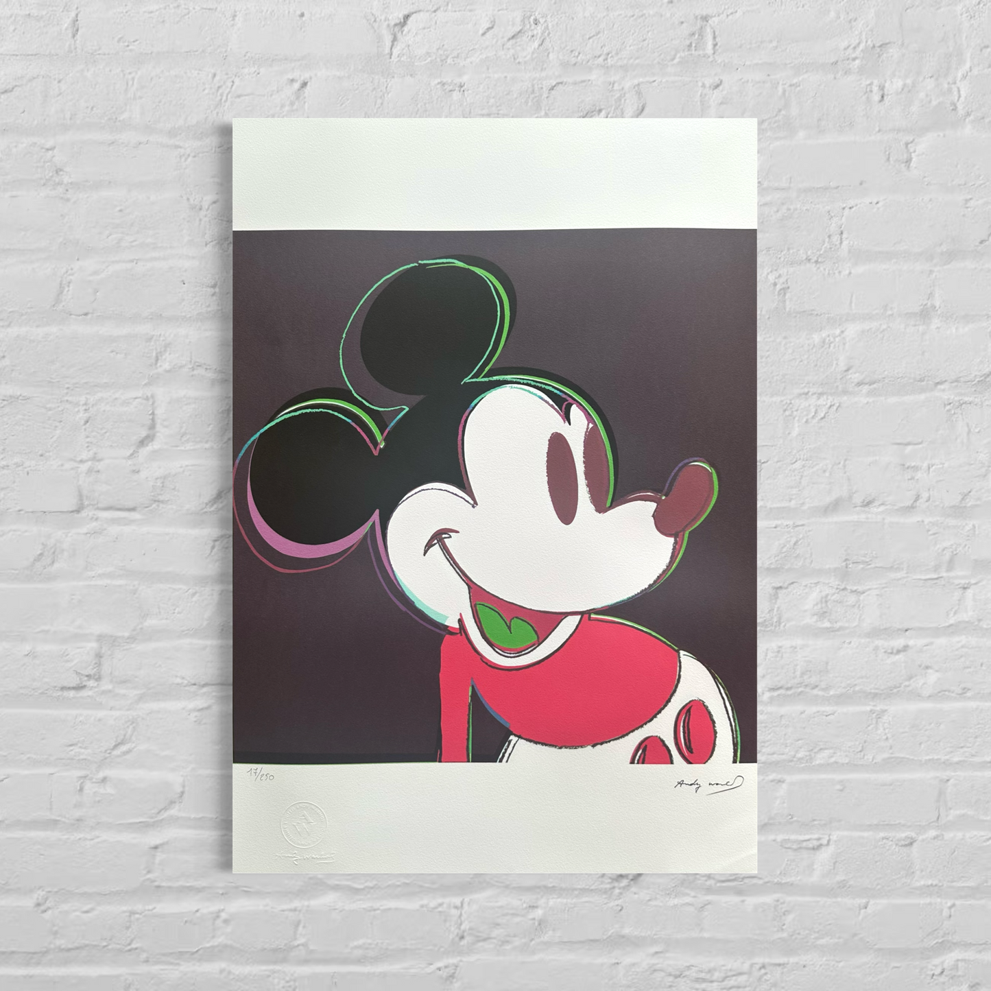 Andy Warhol Mickey Mouse (Negro-rojo) Litografía Arcos 300gsm 42x59 cm