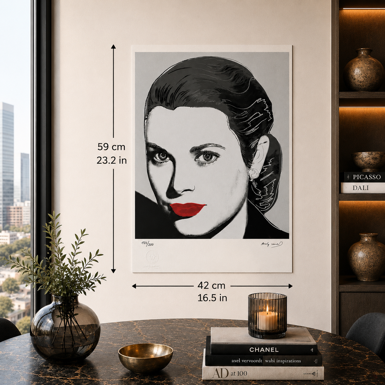 Andy Warhol Grace Kelly (preto e branco) arcos litográficos 300gsm 42x59 cm
