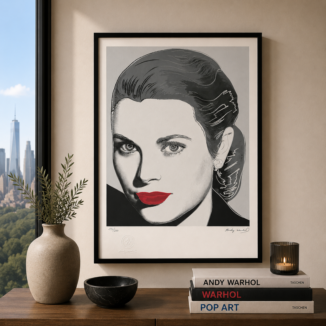 Andy Warhol Grace Kelly (preto e branco) arcos litográficos 300gsm 42x59 cm