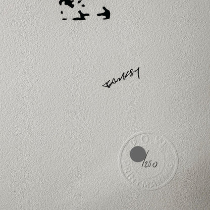 Genummerde editie BANKSY Barking dog (wit) Gesigneerd - certificaat - Wall Art, Grafitti Art, Lithograph, Stencil Art