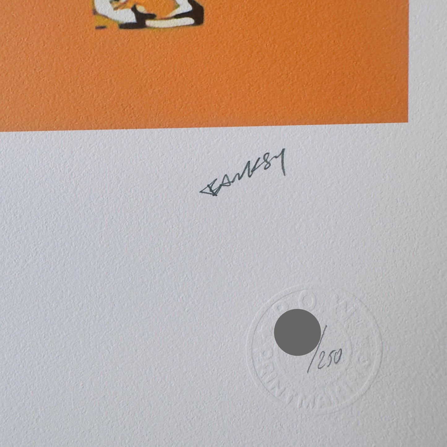 Genummerde editie BANKSY Barking dog (oranje) Gesigneerd - certificaat - Wall Art, Grafitti Art, Lithograph, Stencil Art