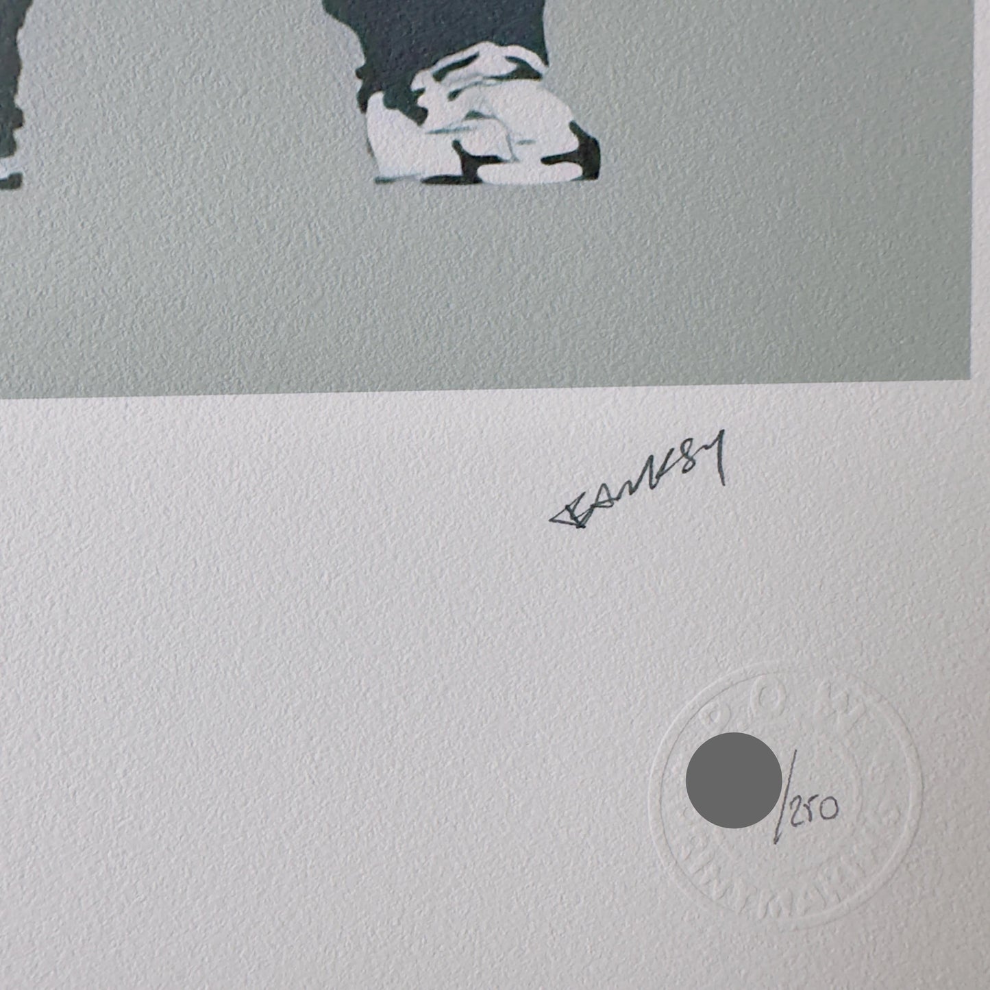 Genummerde editie BANKSY Barking dog (grijs) Gesigneerd - certificaat - Wall Art, Grafitti Art, Lithograph, Stencil Art