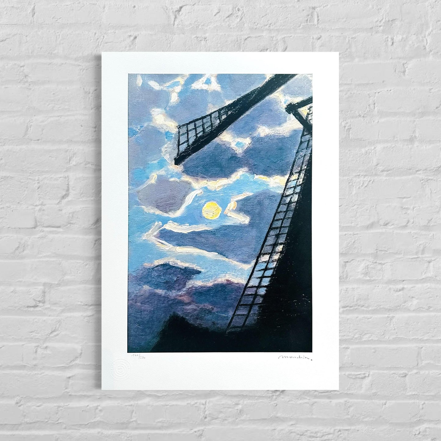 Genummerde editie PIET MONDRIAAN -Windmolen met maan - Certificaat - Limited lithografie - muurdecoratie - after