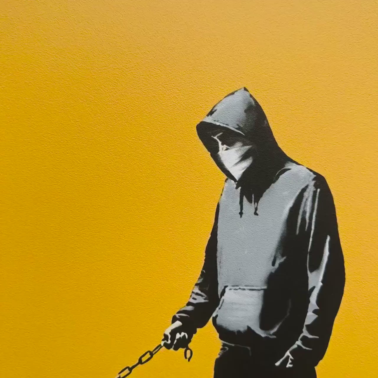Banksy Barking Dog (Okergeel) Lithografie Arches 300gsm 42x59 cm
