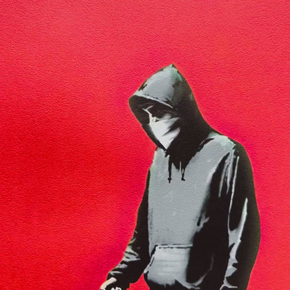 Banksy Barking Dog (Rood) Lithografie Arches 300gsm 42x59 cm